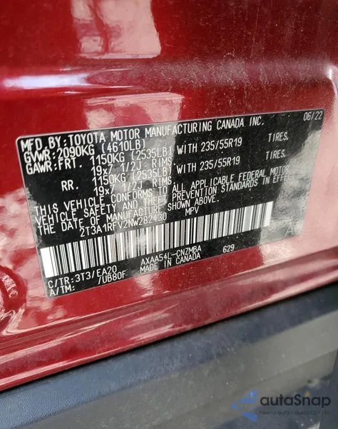 2022 Toyota Rav4 Xle Premium z USA, uszkodzony, nr VIN 2T3A1RFV2NW282430